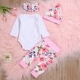 thumbnail image 4 of Newborn Baby Girls Letters Outfits Romper Playsuit Tops + Long Pants + Hat + Headband 4Pcs Clothes Set, 4 of 13