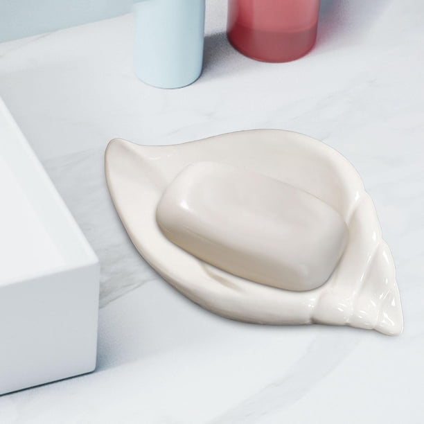 Caja de soporte para jabón, jabonera decorativa, soporte para esponja, plato de esponja de fácil uso, bandeja para jabón para dormitorio de Hotel, reg Buccino blanco
