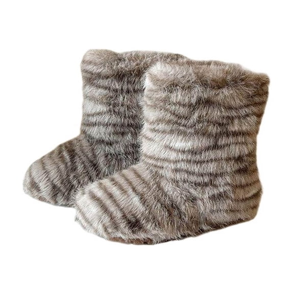 YMUQEIGH Girls Boys Kids Faux Fur Boots Furry Fuzzy Fluffy Snow Boots Warm Winter Boots Flat Shoes Outdoor Boot