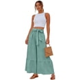 thumbnail image 3 of Dresfit Wide Leg Pants for Women Linen Palazzo Beach Pant 2026 Summer Lightweight Cotton Slacks Stretch Elastic High Waist Boho Trousers with Pockets Turquoise XL, 3 of 4