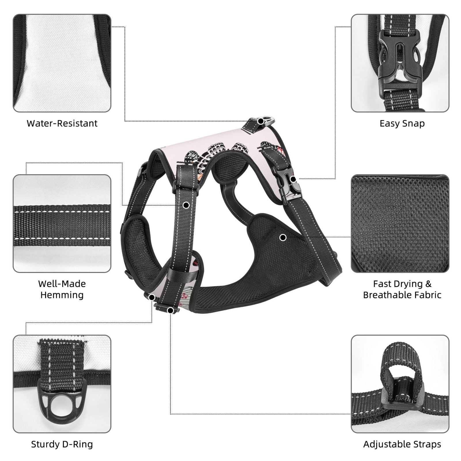 Vsdgher Beautiful Butterfly Dog Harness, No-Pull Pet Harness, Dog Vest, Pet Vest for Small to Large Dogs-Large