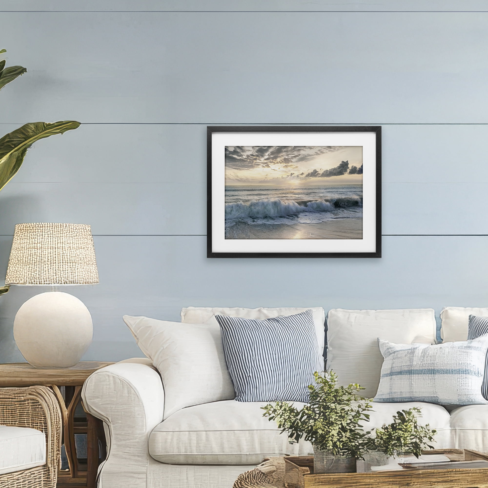 Stupell Industries Sunset Foam Along Shoreline Black Framed Print Under Glass, design by Mike Calascibetta