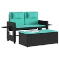 thumbnail image 2 of vidaXL Reclining Garden Bench with Cushions Black Poly Rattan, 2 of 5