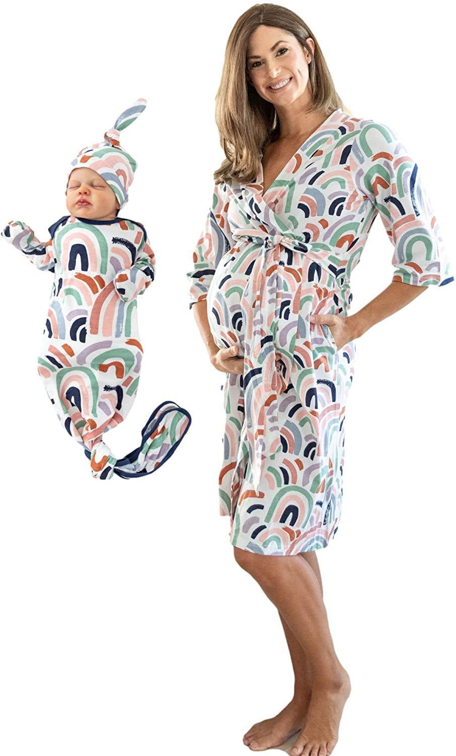 Rainbow Baby Mommy and Me Matching Robe and Newborn Baby Gown Set