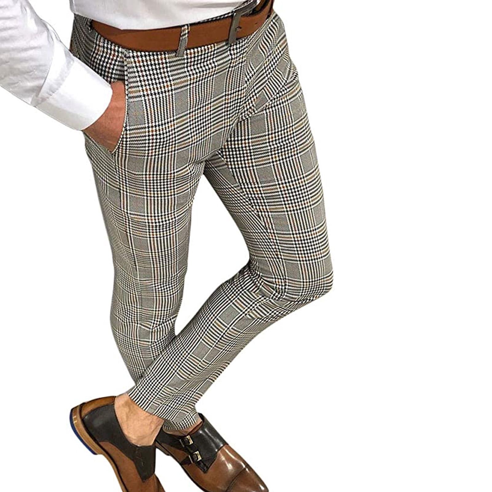 Diahey Men's Plaid Striped Straight 