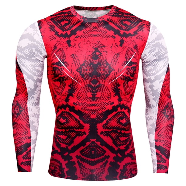 Jumpingount Camiseta de secado rápido para hombre, ropa deportiva para correr, mallas para culturismo, deporte, camuflaje elástico, ropa interior térmica Camisetas Rosa roja Jumpingount AP013550-09