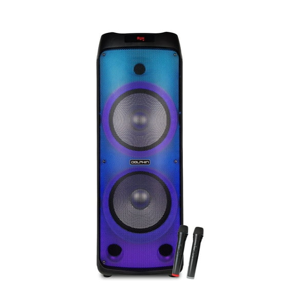 Dolphin SPF-1212R Potente sonido y graves | Altavoz portátil recargable para fiestas grandes | Tweeters dobles de 12", 3X 1 | Luces LED para fiestas, manijas y ruedas