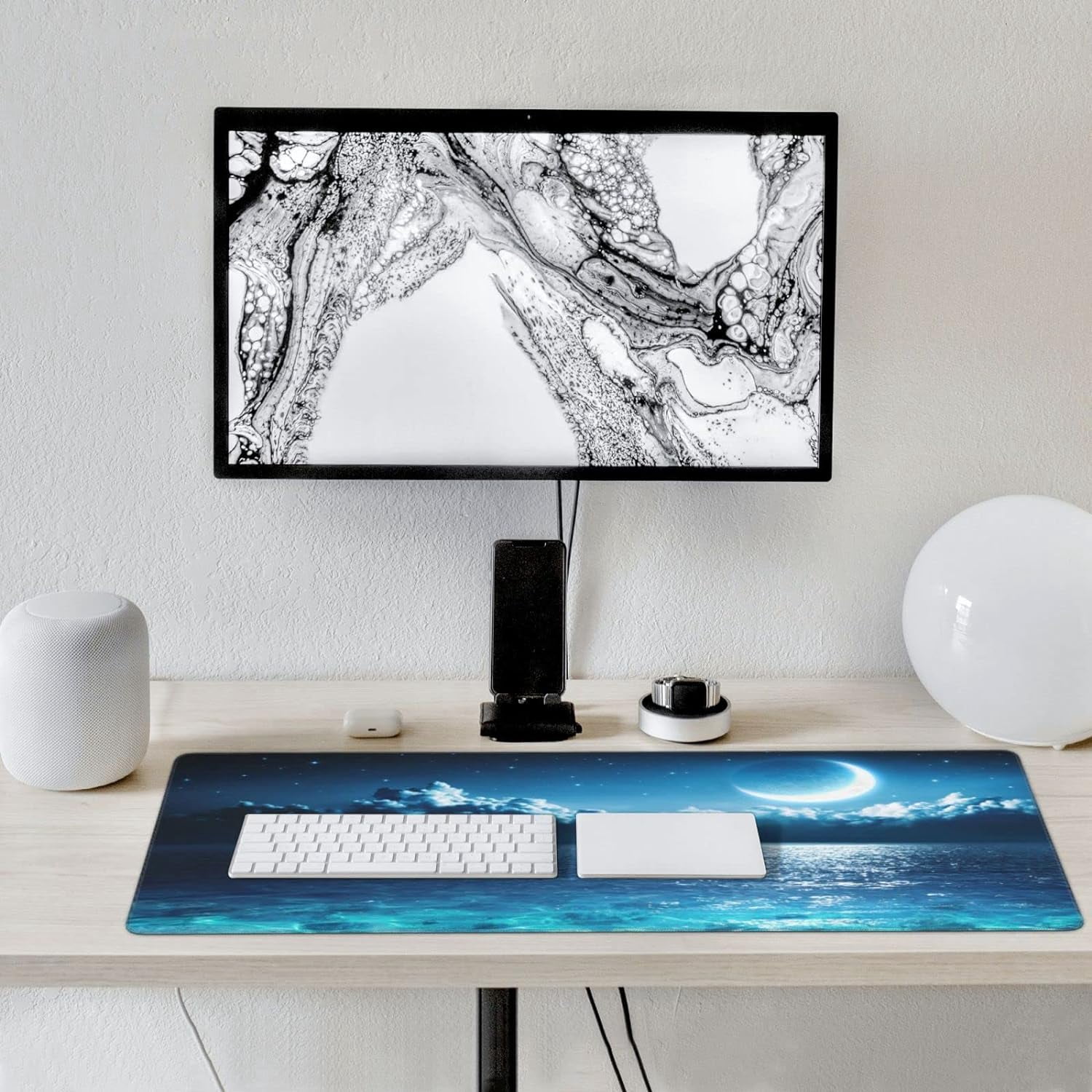 Gaming Mouse Pad,Large Mouse Pads for Desk,Non-Slip Rubber Base Extended Mousepad,XXL Keyboard Mouse Mat,Computer Keyboard Desk Pad with Stitched Edges,35.4x15.8inch,Romantic Moon On Sea