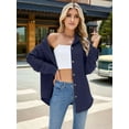 thumbnail image 3 of Womens Long Sleeve Button Down Shirts Oversized Collared Drop Shoulder Work Tops Textured Loose Blouse Navy Blue XXL, 3 of 8