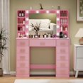 thumbnail image 5 of FANRAL 43" Vanity Desk with LED Mirror,11 Drawers & 4 Shelves,Built-in Power Outlet & Adjustable LED Lights,Dressing Table for Bedroom Beauty Grooming,Pink Vanity, 5 of 5