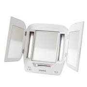 Jerdon Tri-Fold Makeup Beauty Mirror-5X Magnification & Multiple Light Settings-White-Model JGL10W