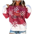 thumbnail image 1 of Awdenio Femmes Col Rond Noël Manches Longues Hauts Blouse Pull Chandail en Molleton, 1 of 5