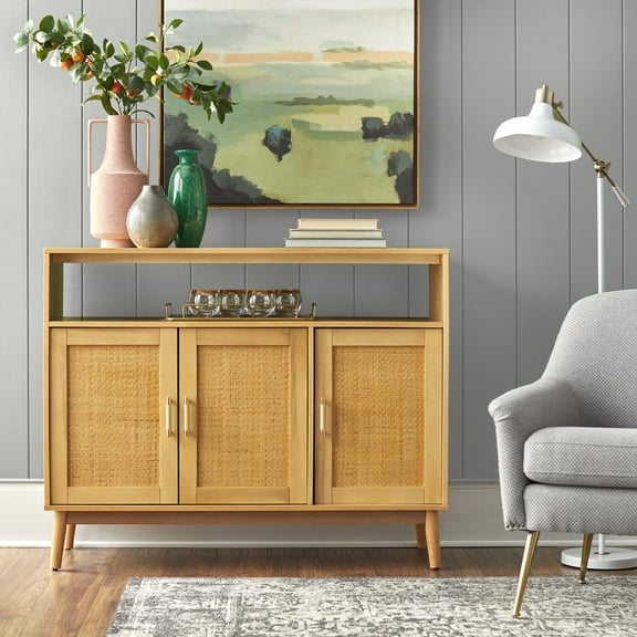 Desert Fields Edgerton 3-Door Rattan Panel Sideboard, Natural Finish