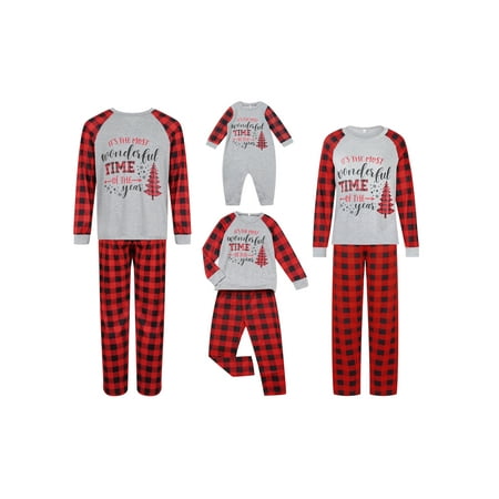 

Merry Christmas Pajamas Set Family Matching Long Sleeve Letters Tops Plaid Trousers Sleepwear Nightwear