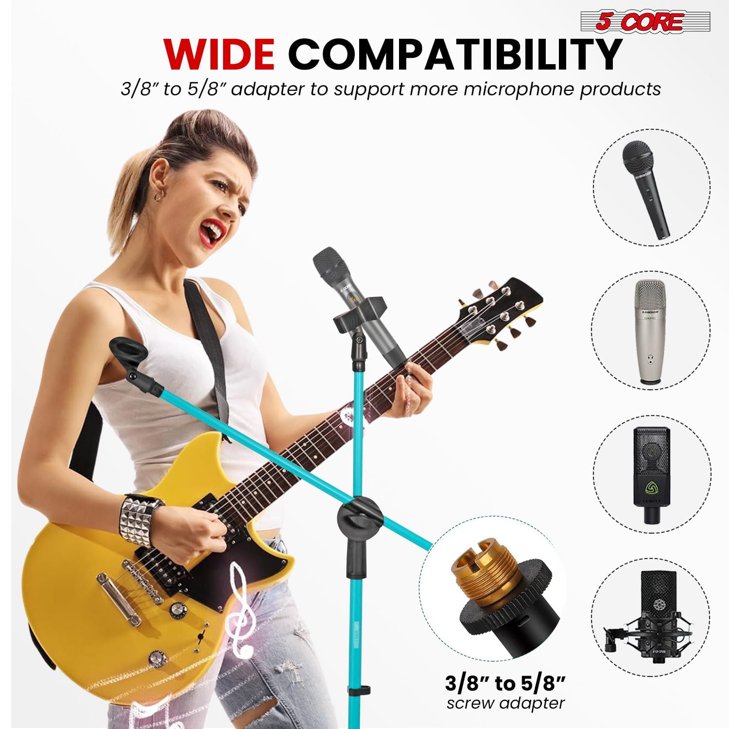 Mic Stand Floor Height Adjustable Tripod Microphone Stands w Extending Telescoping Boom Arm - MS DBL G SKY BLUE