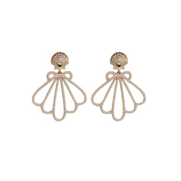 Time and Tru Raffia Wrapped Shell Motif Earrings, Tan, 1 Pair