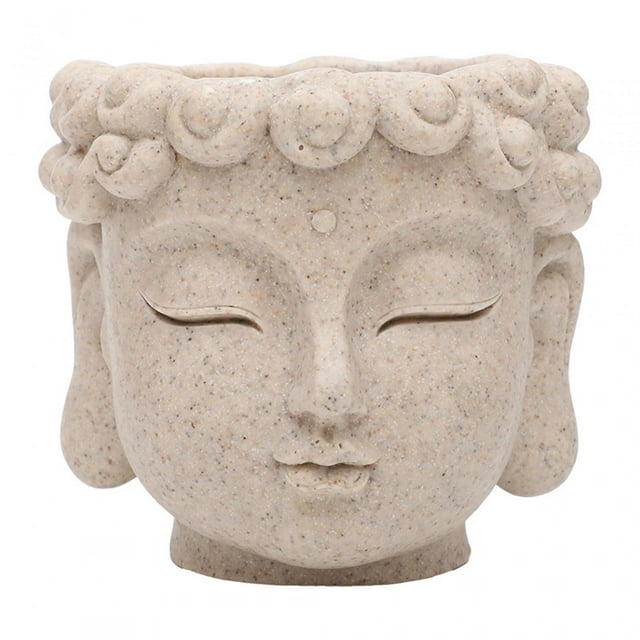 Maceta con cabeza de Buda, contenedor de brochas de maquillaje, florero, escultura, estatuilla, flor Estilo A