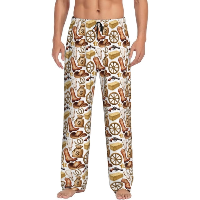 Fotbe Western Cowboy Pantalones de Pijama para Hombre, Pantalones de Dormir, Pantalones de Casa con Cintura Ajustable y Bolsillos-Small