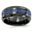 thumbnail image 1 of Edward Mirell Black Titanium Blue 9mm Ring Wedding Man Fancy Designed  For Dad Mens  For Him, 1 of 10