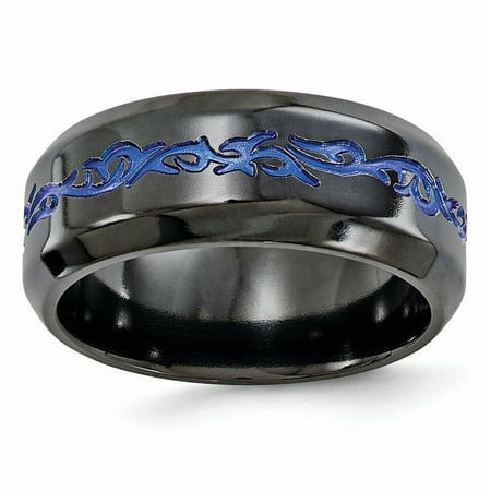 Fancy Wedding Designs (Edward Mirell Black Titanium Patterned Blue Anodized 9mm Wedding Ring Band Size 11.00 Man Fancy Designed Fashion Jewelry Dad Mens Gift)