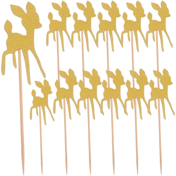 ColoMX 24 unids Glitter dorado Ciervos en forma de pastel Primeros Pastel de papel Selecciones Magdalena Decoración Suministros para fiestas