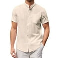thumbnail image 1 of TopLLC Polo pour Homme Chemise en Lin Décontractée Col Officier Manche Courte Chemise Boutonnée, 1 of 4