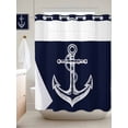 thumbnail image 2 of Coastal Anchor No Hook Shower Curtain and Liner Set Nautical Knot Dark Blue Shower Curtains with Snap-in Liner & See Through Top Window Hotel Style for Bathroom Decor 72x72 Inch, 2 of 8
