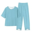 thumbnail image 4 of Scyoekwg Womens 2 Piece Sets Summer Outfits Trendy Short Sleeve Round Neck Tops Jogger Pants Tracksuit Casual Sweatsuits Sets Solid Color Loose Outfits (Sky Blue,XXXL), 4 of 4