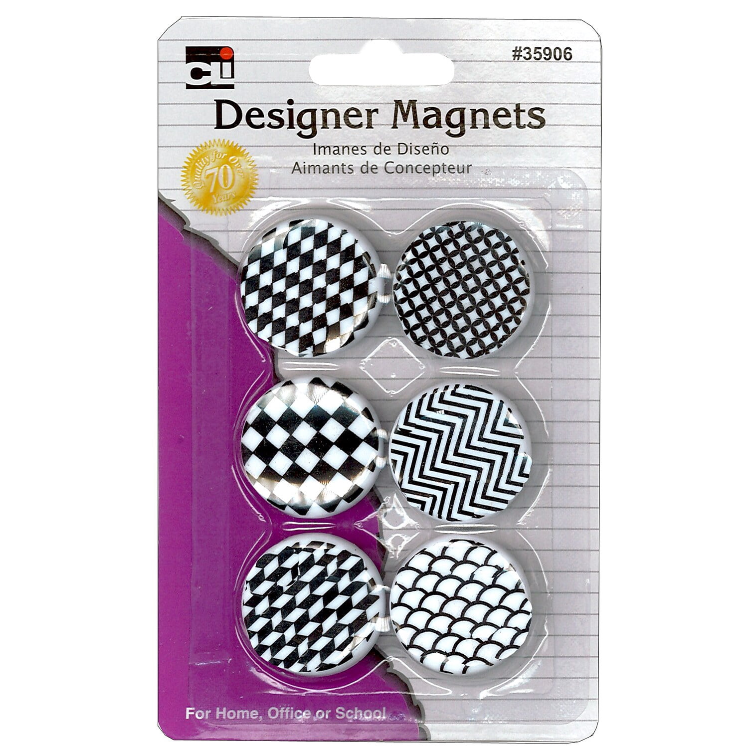 Charles Leonard Designer Button Style Magnets, Super Strong, 6 Per Pack, 12 Packs