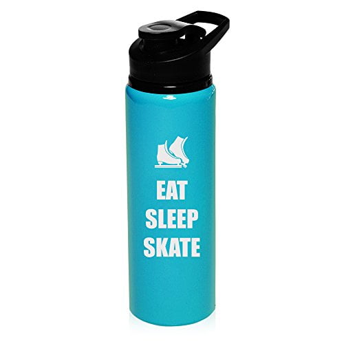 25 oz Aluminum Sports Water Travel Bottle Eat Sleep Skate Ice Skates (Light-Blue) by