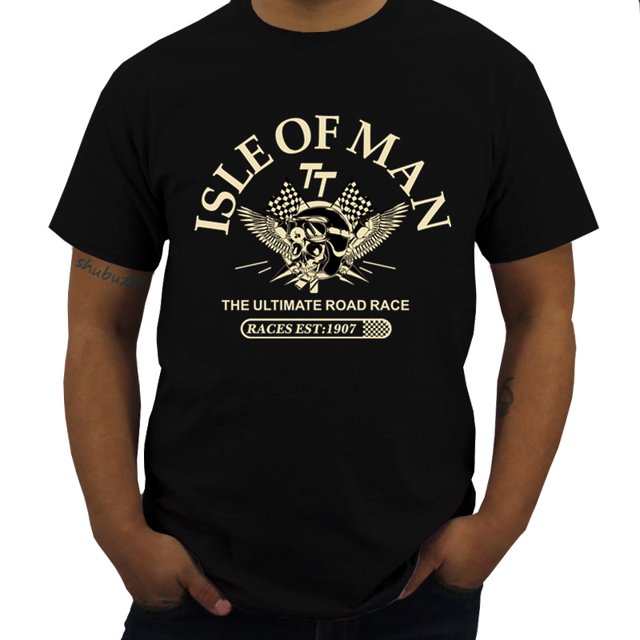 Camiseta negra de algodón para hombre camiseta de la Isla de Man TT Races la mejor carrera de carretera EST1907 casco de Calavera camiseta de marca
