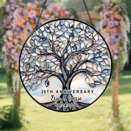 Custom 25th Sliver Wedding Anniversary Suncatcher Tree of Life 25th Anniversary Gift 25th Wedding Anniversary Keepsake 25th Sliver Wedding