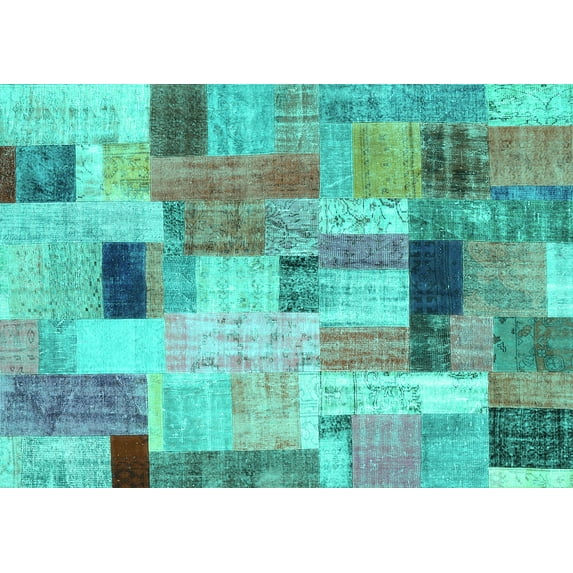 Ahgly Company Machine Washable Indoor Rectangle Patchwork Turquoise Blue Transitional Area Rugs, 2' x 3'