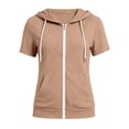 thumbnail image 3 of vzibsiv Womens Full Zip Short Sleeve Hoodie With Kangaroo Pocket,Khaki XL, 3 of 7