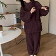thumbnail image 2 of hxobax Winter Warm Sleepwear for Womens Pajamas Set 2 Piece Pjs Pj Sets Solid Color Long Sleeve Zipper Jacket Shirts and Full-Length Bottom Nightwear Sets Plush Fleece Loungewear,#01_Brown,X-Large, 2 of 5