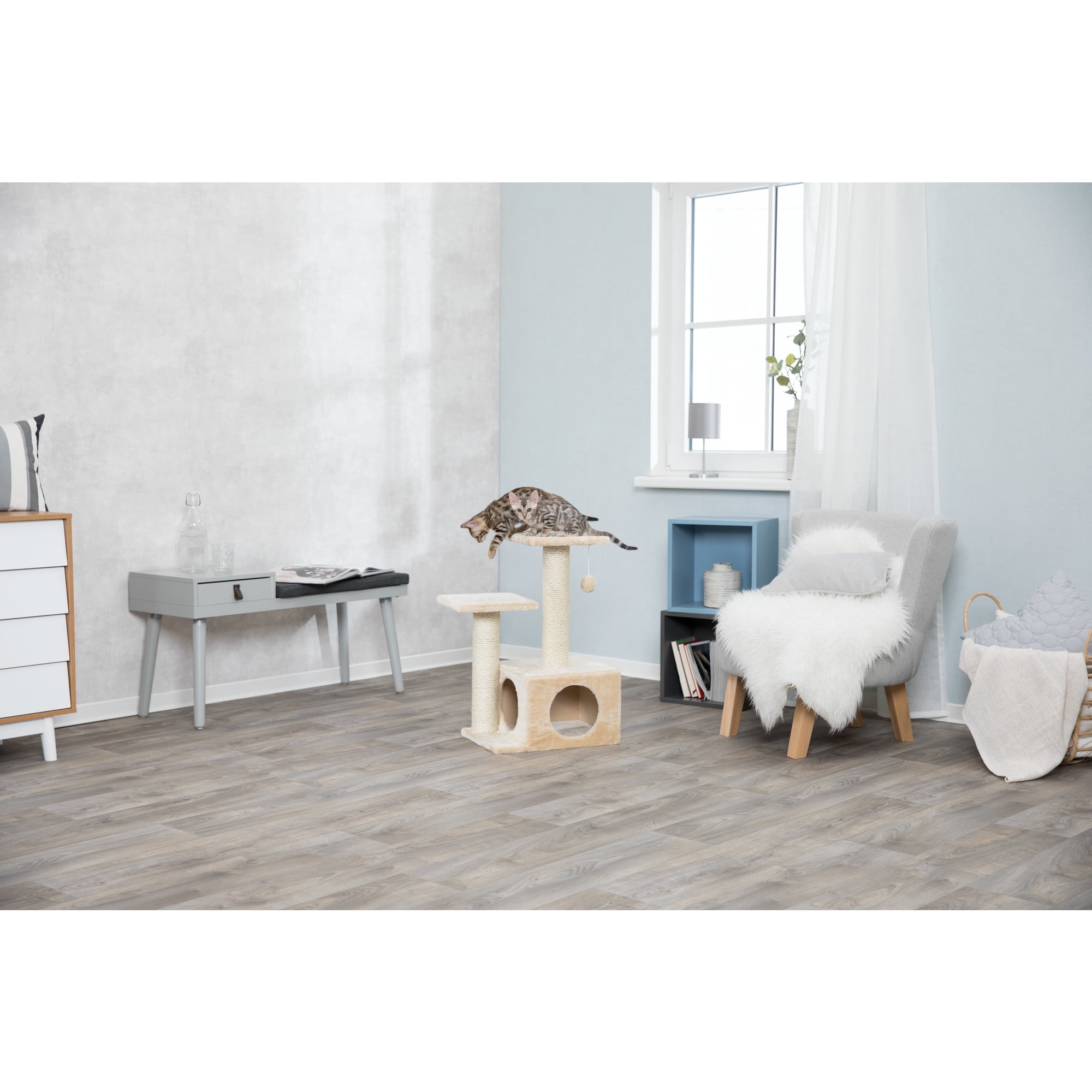 TRIXIE Valencia Plush & Sisal 3-Level 28" Cat Tree with Scratching Posts & Condo, Beige