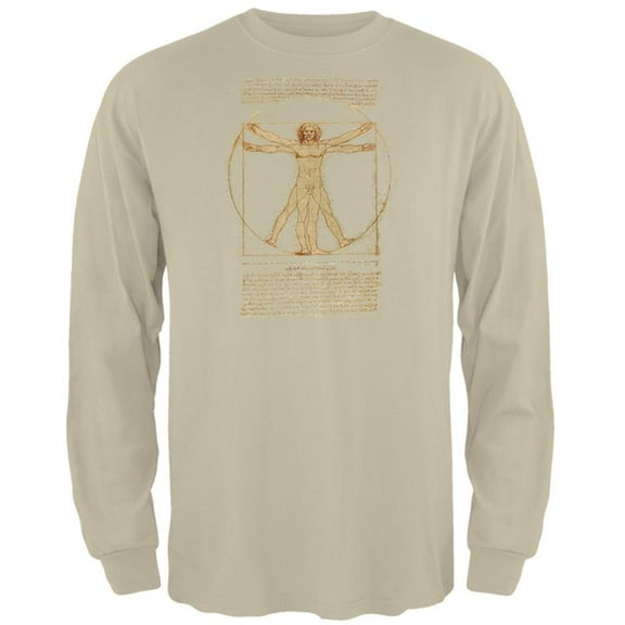 Vitruvian Man Mens Long Sleeve T Shirt Sand MD