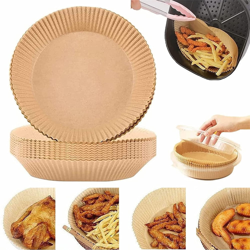 Air Fryer Paper Household Non-Stick Silicone Oil Paper Plate French Fries Chicken Wings Baking Paper Oil Absorbing tray(100 Sheets), White