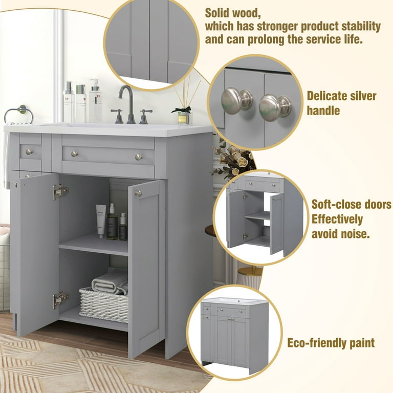 AnwickNomo 30 Bathroom Vanity with Sink Combo, Bathroom Cabinet with 2  Doors and 1 Drawer, Modern Bathroom Vanity Storage Cabinet with Handles for