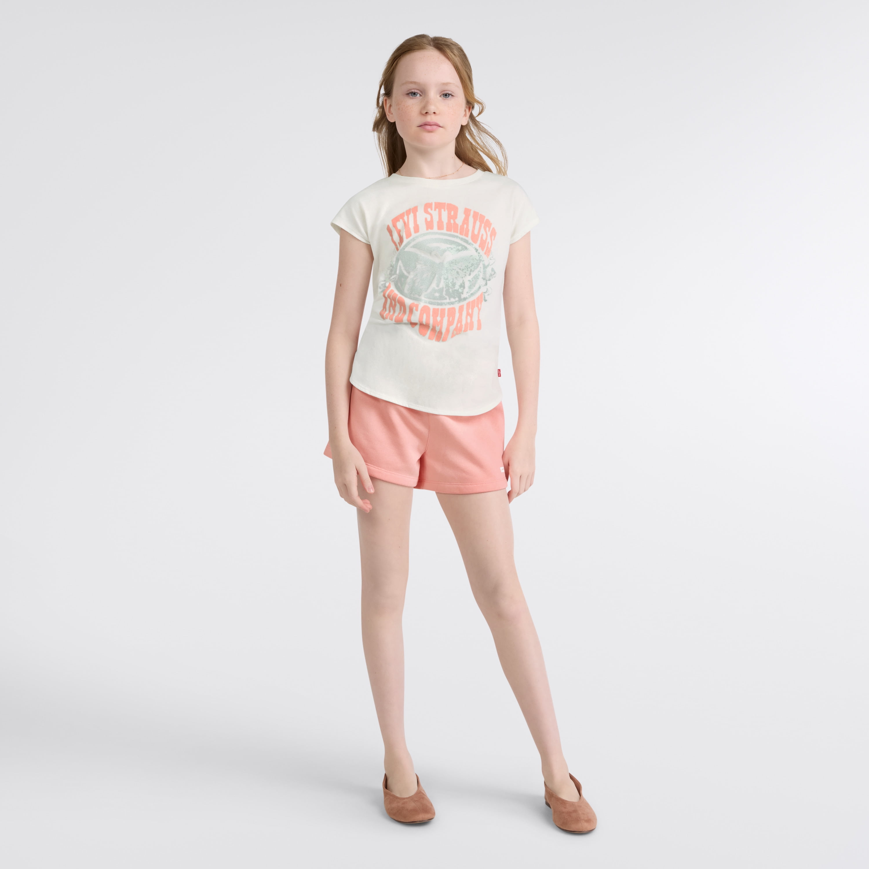 Levi Girls Short Sleeve Butterfly Tee and Short Set, Size 7-16