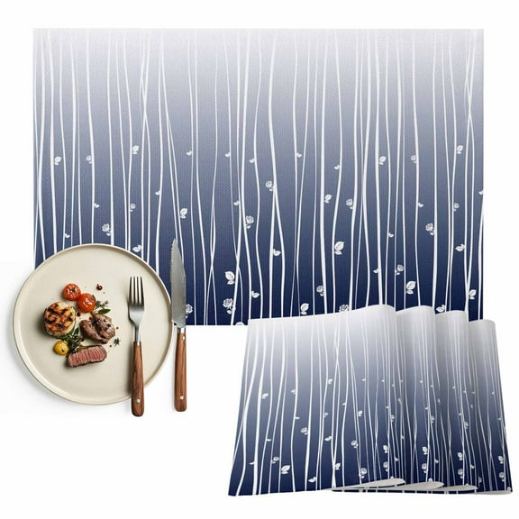 Placemats Set of 4, Navy Blue Lines Placemats Set of 4, Abstract Flower Leaves Tablemats Washable Placemat Table Decoration for Kitchen Table Dinner Party Home Decor Indoor Outdoor 13x19 Inch