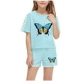 thumbnail image 2 of Butterfly and Checkered Sleeve Outfit Sets for Girls Boys - Soft Breathable Summer 2-Piece Shorts and Top , Ages 5-14, Green, 2 of 8