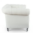 thumbnail image 3 of 3 Seater Sofa Couch, 84" Rolled Arm Three Seater Sofa Button Tufted Couch with Channel Tufted Seat Back, Upholstered Sofa Chesterfield Polyester Faux Settee for Living Room, White, 3 of 7