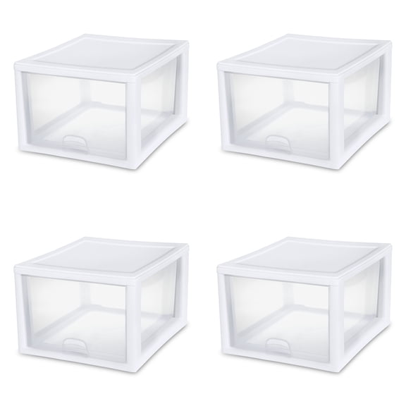 Sterilite 27 Quart Stacking Storage Drawer Stackable Plastic Bin, 4 Pack