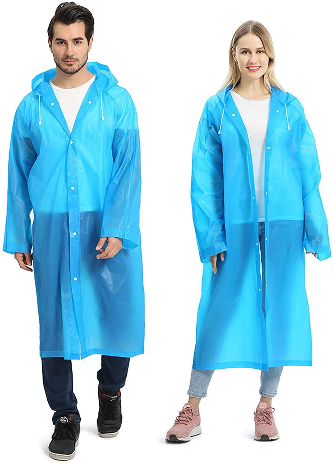 Reusable Raincoat for Adults,Non-Toxic EVA Portable Poncho with Hood and Sleeves 