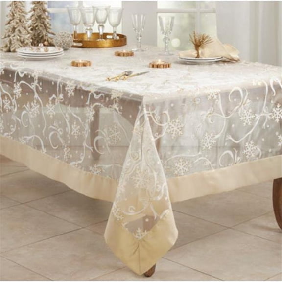 Saro Lifestyle Printed Snowflake and Ribbon Tablecloth