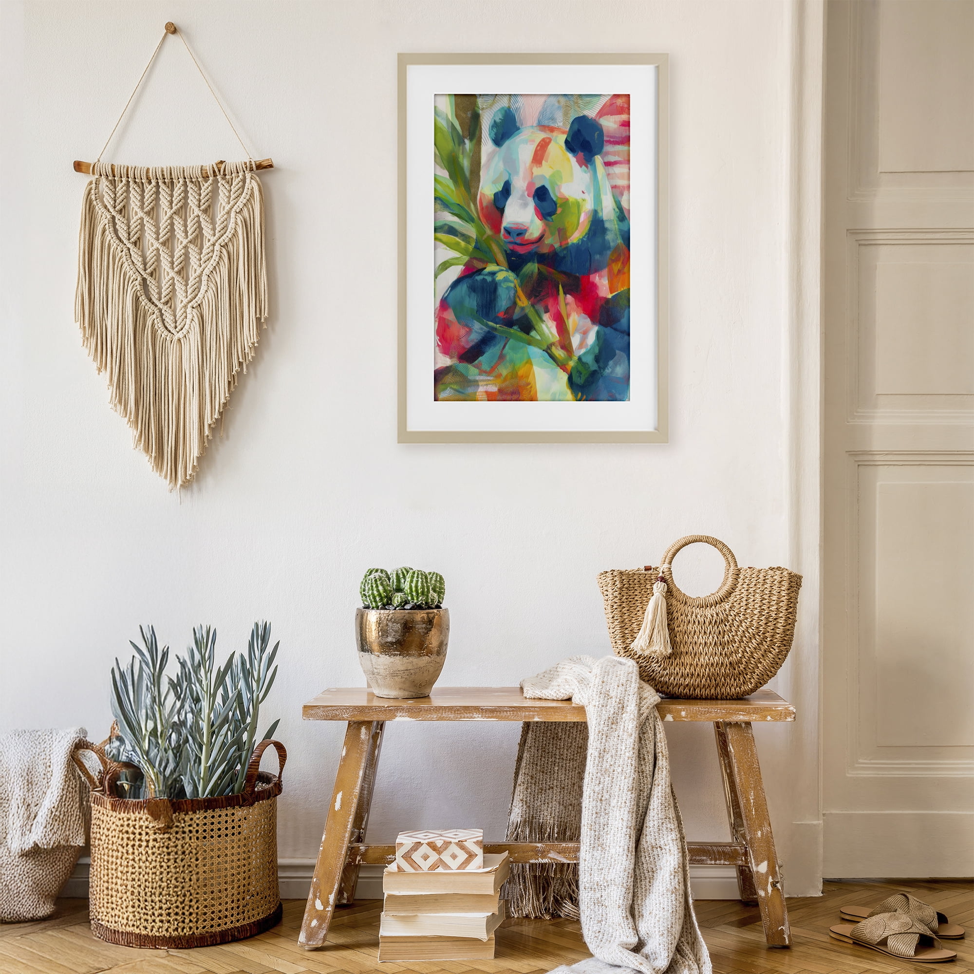 Stupell Industries Expressive Panda In Bloom Birch Framed Print Under Glass, design by Chromatic Storm Studio