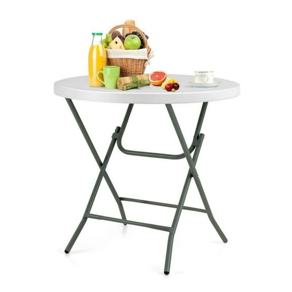 32 Inch Round Folding Table, Portable Picnic Table with Lockable Doors, 220lbs Capacity