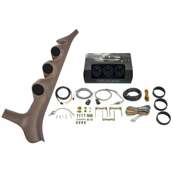 GlowShift | 1992-1997 OBS Ford F-Series Tan Triple Pillar Pod with Black 7 Color Series 60 PSI Boost Gauge, 1500 Pyrometer Exhaust Gas Temperature Gauge & Trans Temp Gauge