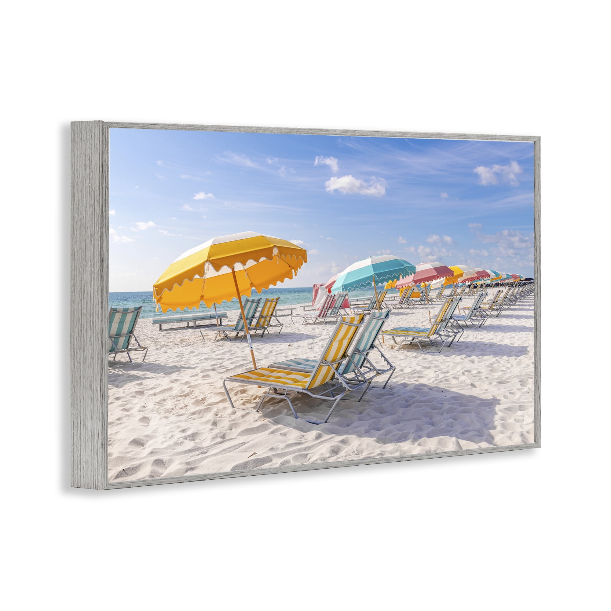 Stupell Industries Striped Umbrellas on Sunny Beach Gray Framed Giclee Art, design by Richard Silver
